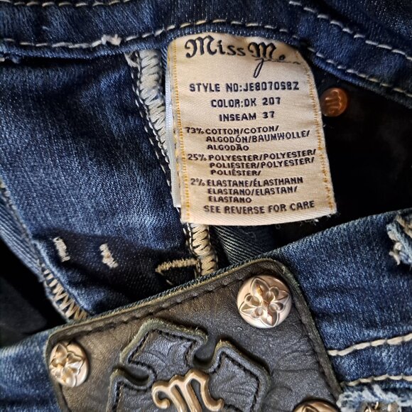 Miss Me Signature Rise Slim Boot Jeans W/Rhinestone Embellishments&Leather Pocke - Picture 9 of 10